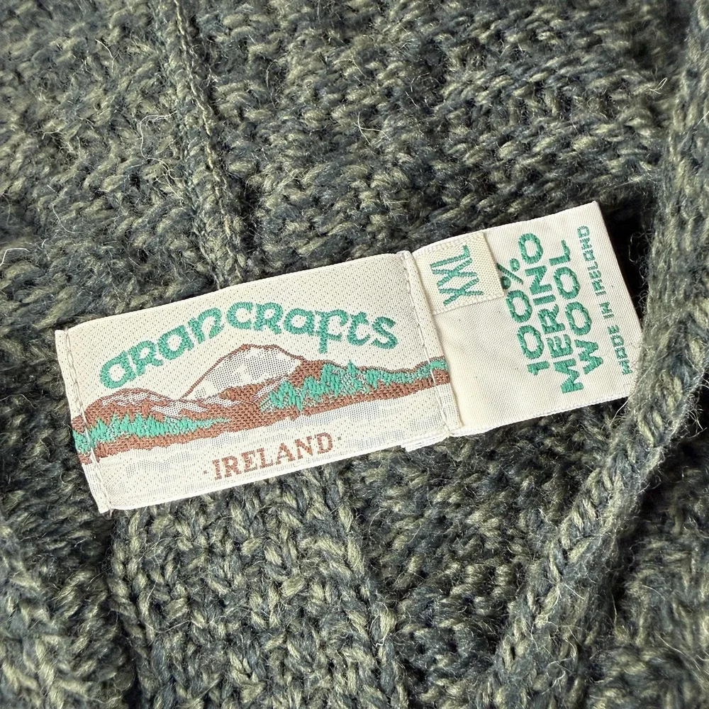 Aran Crafts Hoodie Women's 2XL Green Merino Wool Fisherman Cable Knit Full Zip - Picture 4 of 10